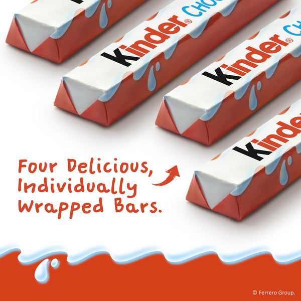 Kinder Chocolate 4 Bars, Milk Chocolate Bar with Creamy Milky Filling, Individually Wrapped Candy, 1.8 oz Total