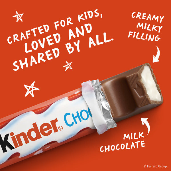 Kinder Chocolate 4 Bars, Milk Chocolate Bar with Creamy Milky Filling, Individually Wrapped Candy, 1.8 oz Total