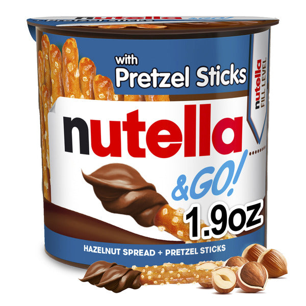 Nutella & Go Chocolate Hazelnut Spread with Cocoa + Pretzel Sticks, Portable Single Serve Snack Pack, 1.9 oz