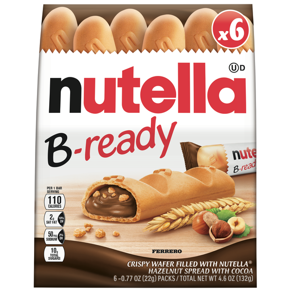 Nutella B-ready Hazelnut Spread With Cocoa, Snack Bar Pack, 6 Individually Wrapped Bars